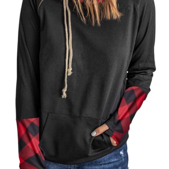 ❤Host Pick❤ New Red Plaid Double Hoods Thumb Hole Hoodie - Picture 9 of 11